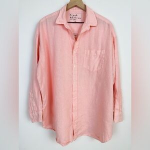 Frank & Eileen Mackenzie Linen Boyfriend Button Up Shirt Blush Pink OS